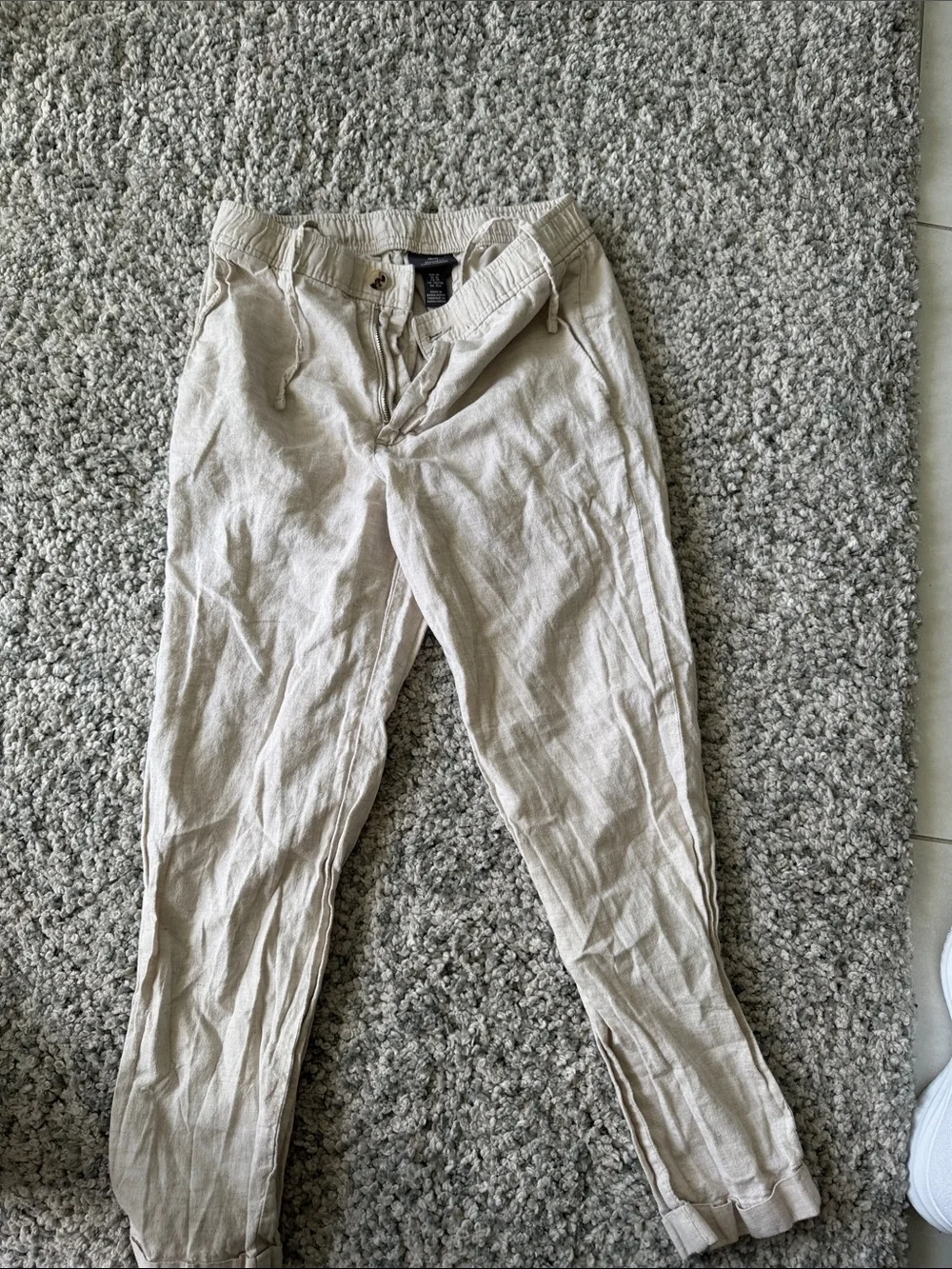 H&M Men's Light Cream Linen-Blend Joggers